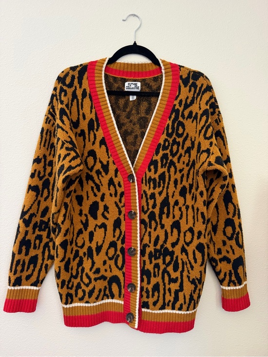 Future Collective Sweaters - Future Collective Kahlana Barfield Brown Leopard Cardigan Sweater M